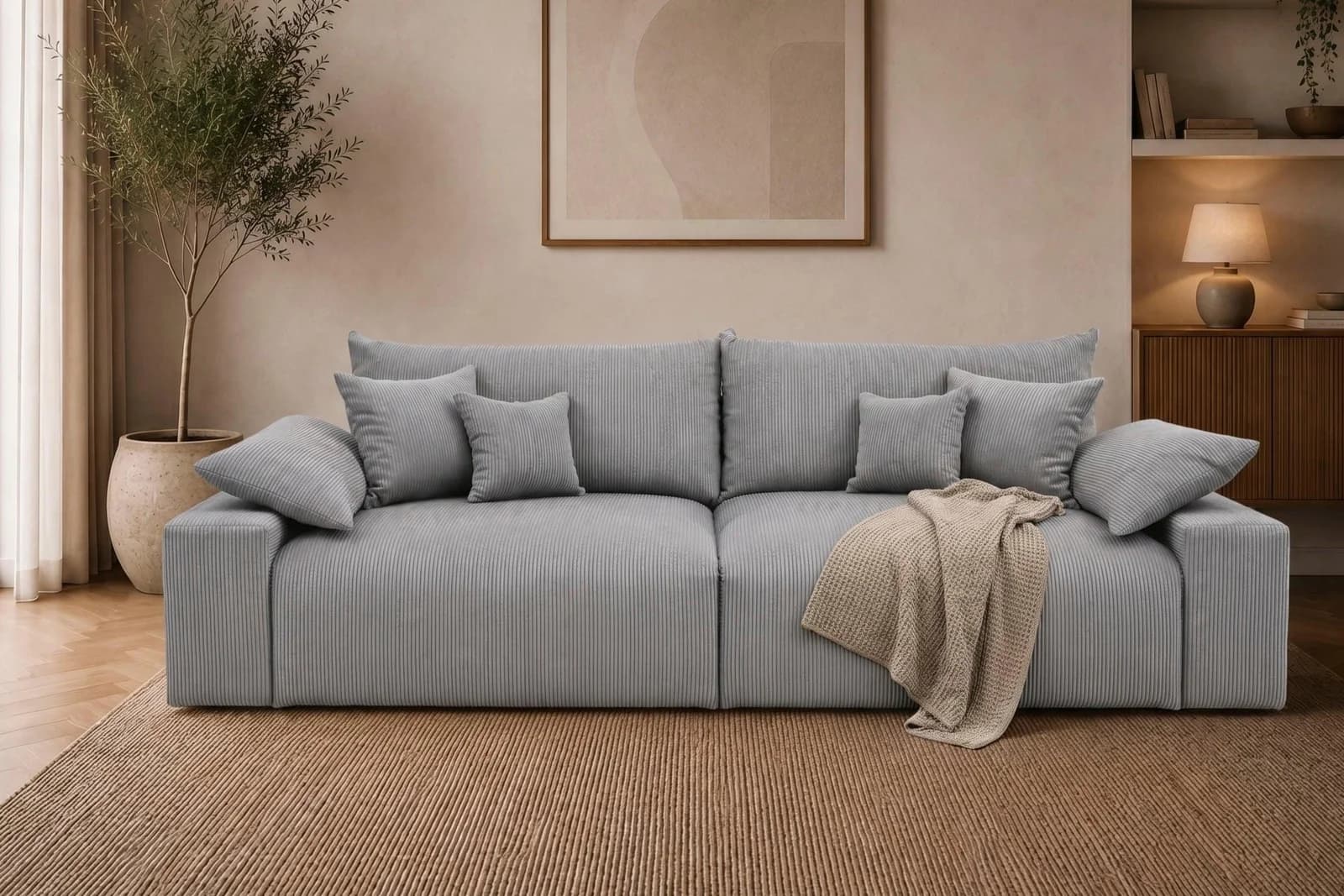 OTTO HOME Amici Big-Sofa grau Cord mit Federkern & 6 Kissen