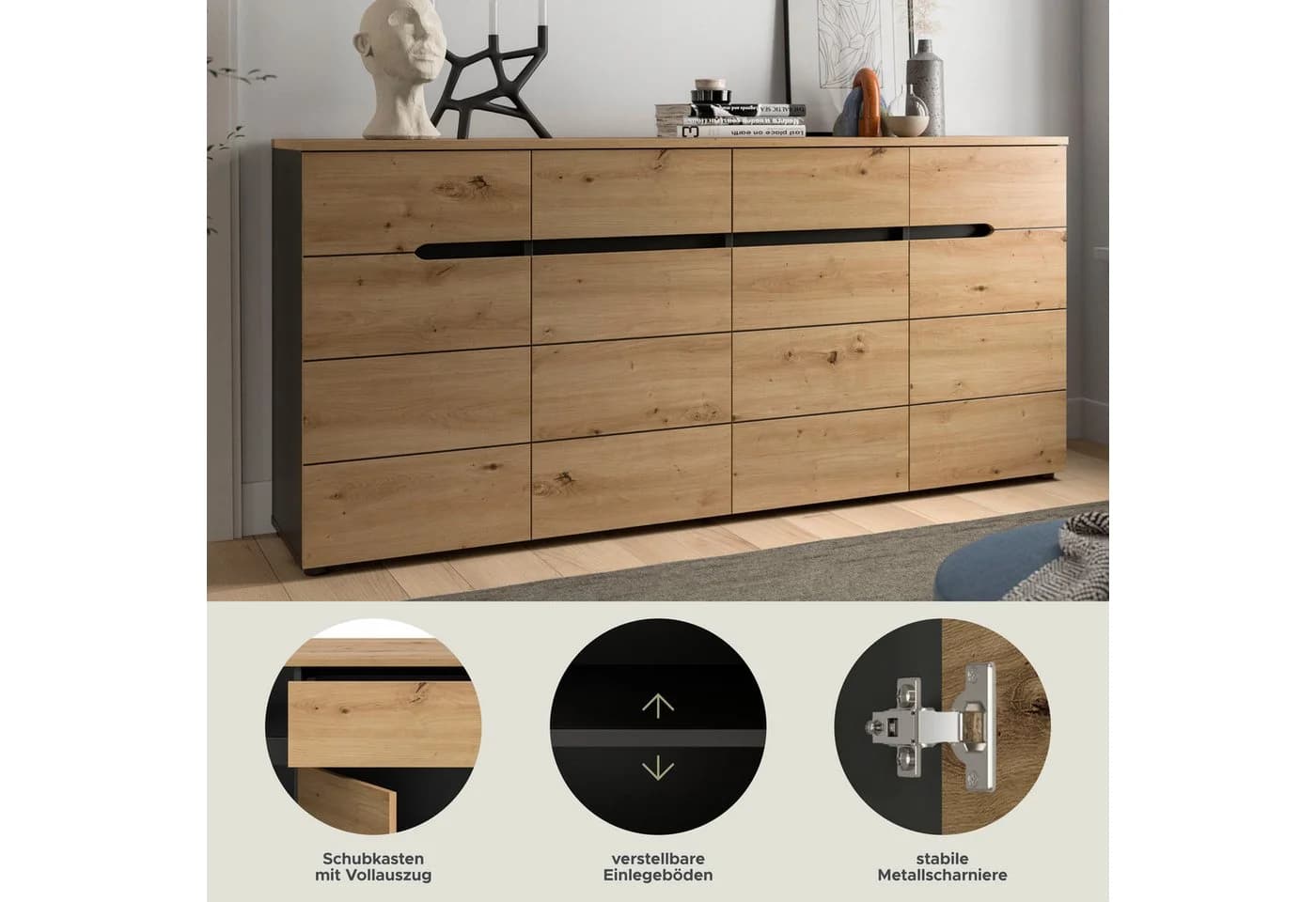 Home affaire Kommode REHAT Braun/Grau Landhausstil - Bild 3