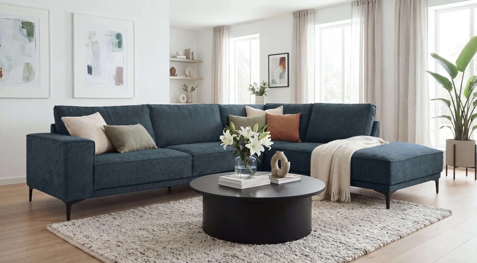 OTTO HOME Ecksofa OLAND L-Form blau Chenille-Bezug mit Ottomane