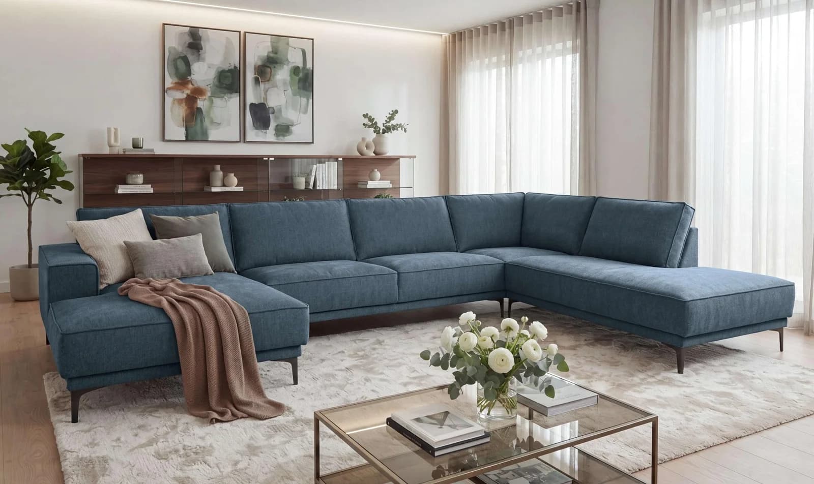 OTTO HOME Wohnlandschaft Oland U-Form Sofa Chenille Blau