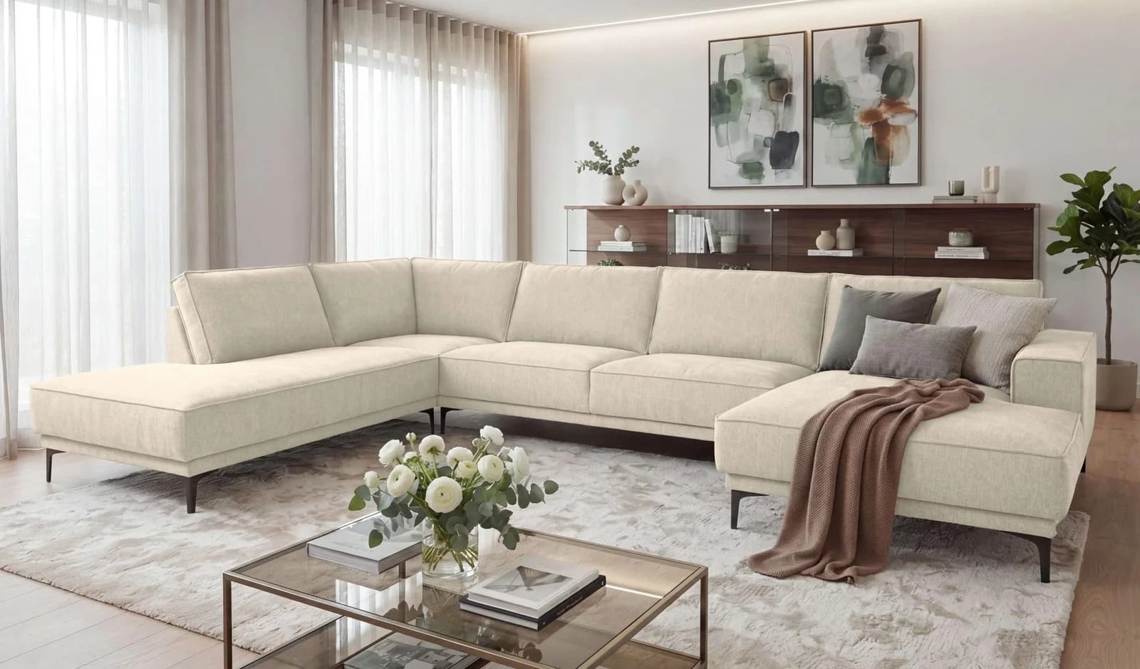 OTTO HOME Wohnlandschaft Oland U-Form Chenille beige Skandi-Design
