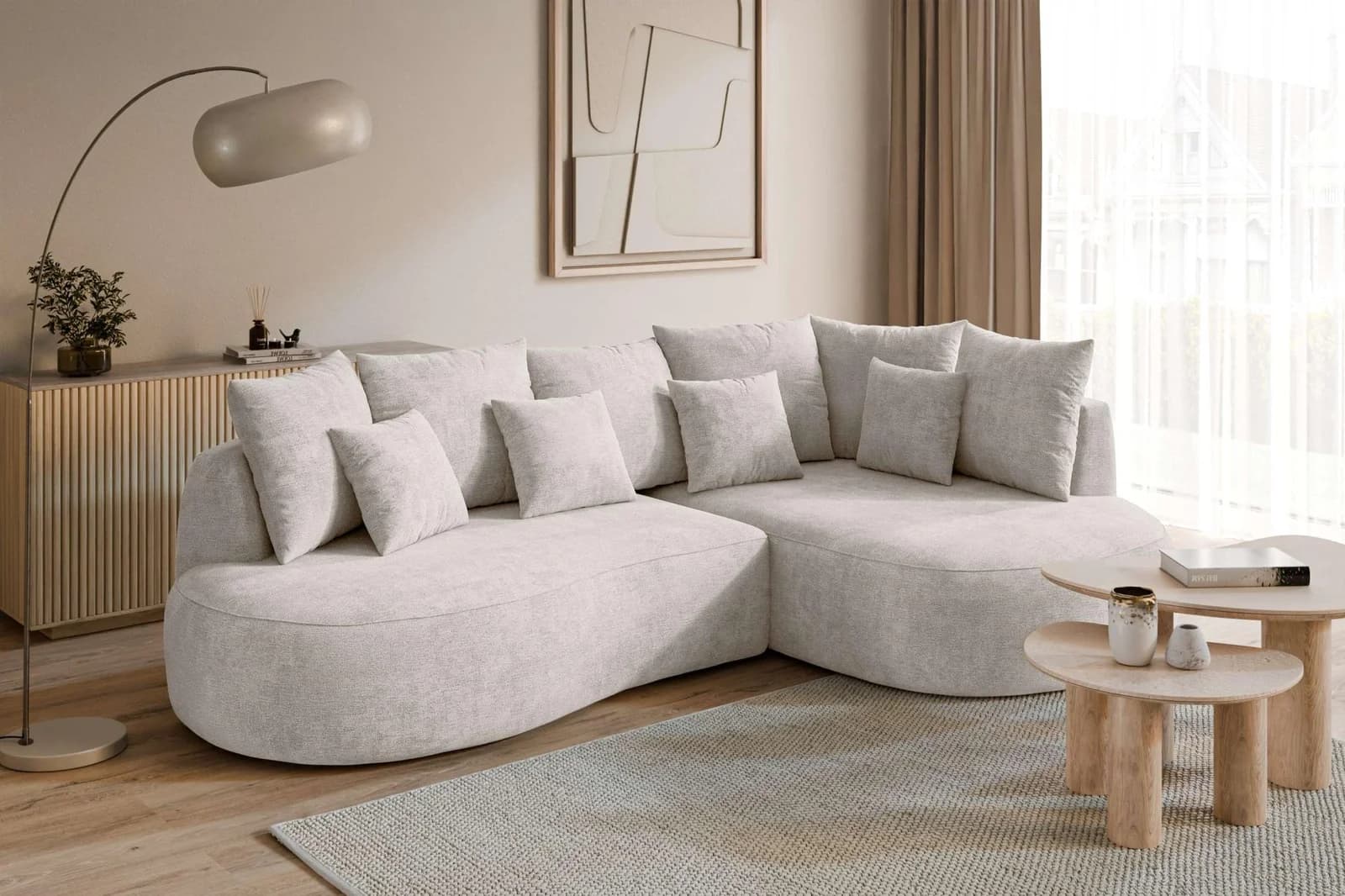 HOMSY BY ANA JOHNSON Ecksofa PEBBLA L-Form mit Ottomane Creme