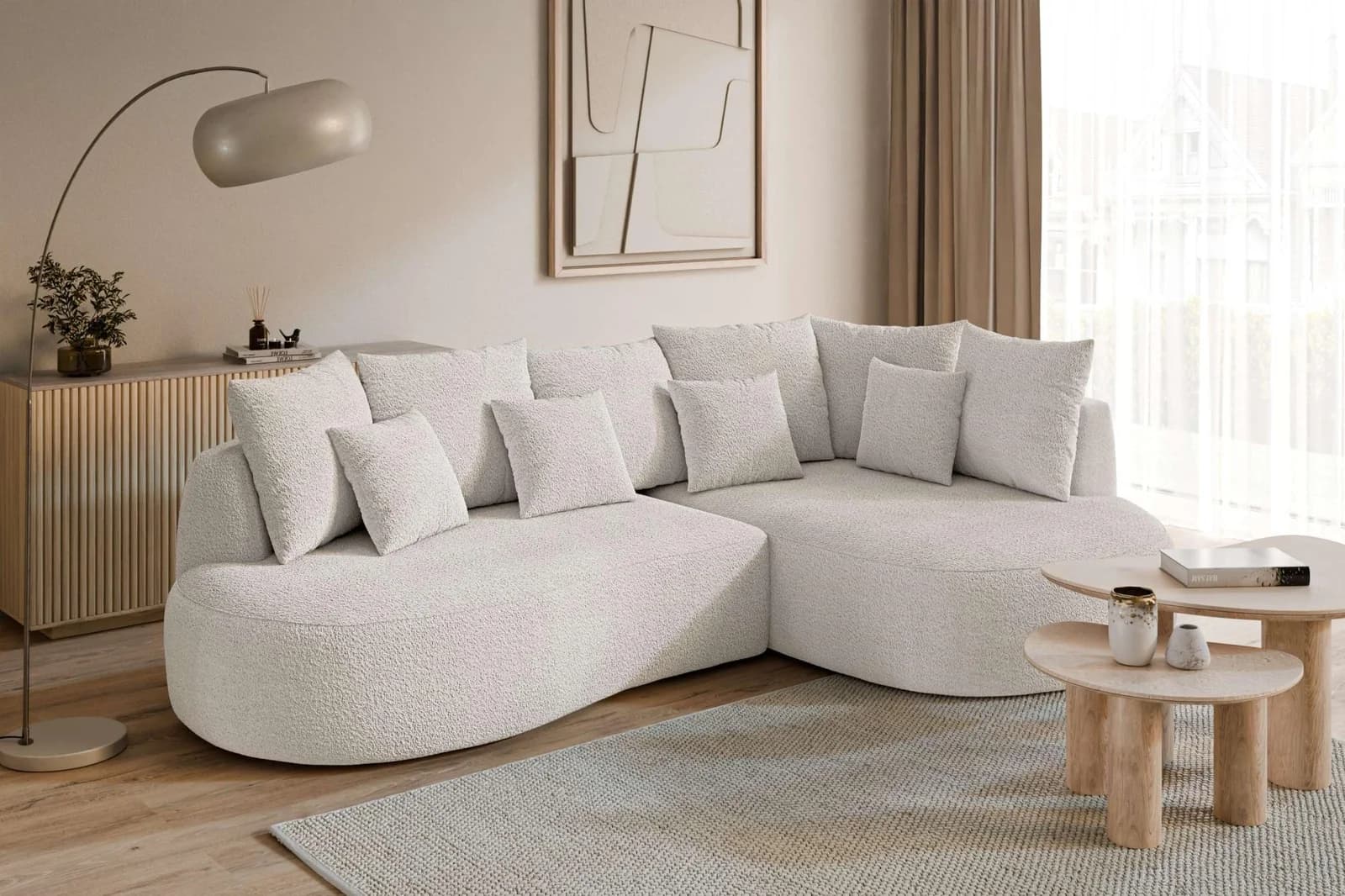 HOMSY BY ANA JOHNSON Ecksofa PEBBLA L-Form Creme Polyester