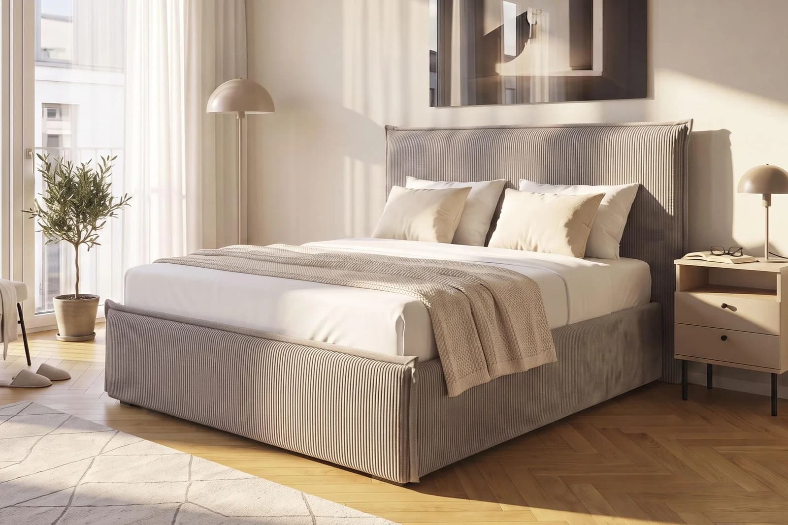 Polsterbett OTTO HOME AVVILA Taupe Cord mit Lattenrost und Stauraum