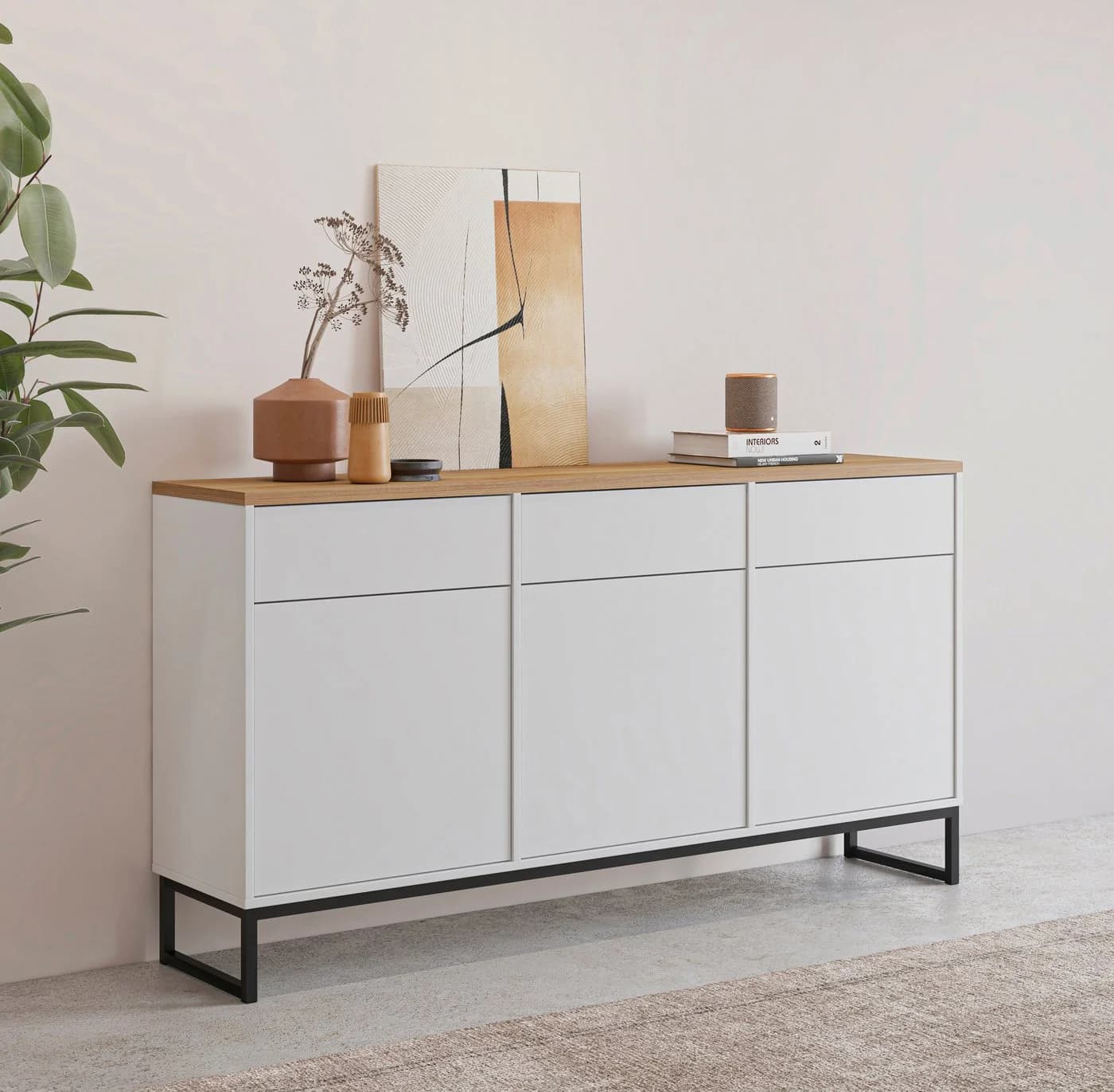 Home affaire Sideboard Alto Weiß Push-to-Open 3 Türen 3 Schubkästen - Bild 2