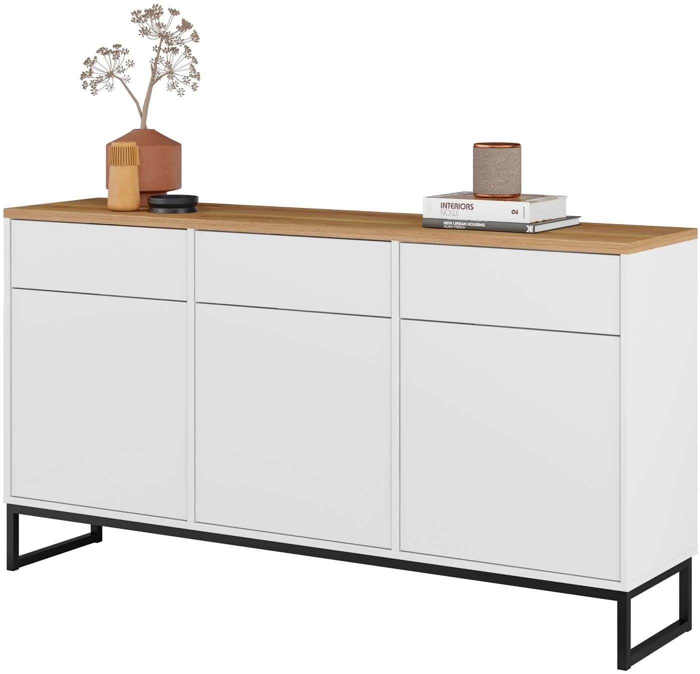 Home affaire Sideboard Alto Weiß Push-to-Open 3 Türen 3 Schubkästen - Bild 4