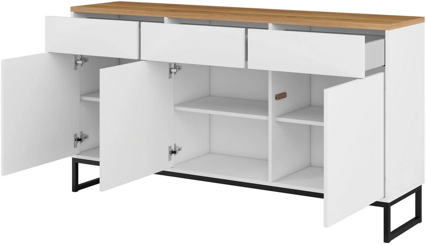 Home affaire Sideboard Alto Weiß Push-to-Open 3 Türen 3 Schubkästen - Bild 5