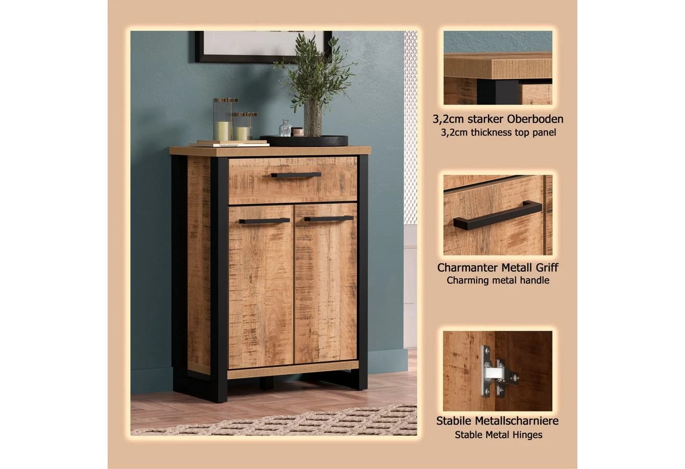 Home affaire Kommode Elda mit 2 Türen und 1 Schublade Braun/Schwarz - Bild 3