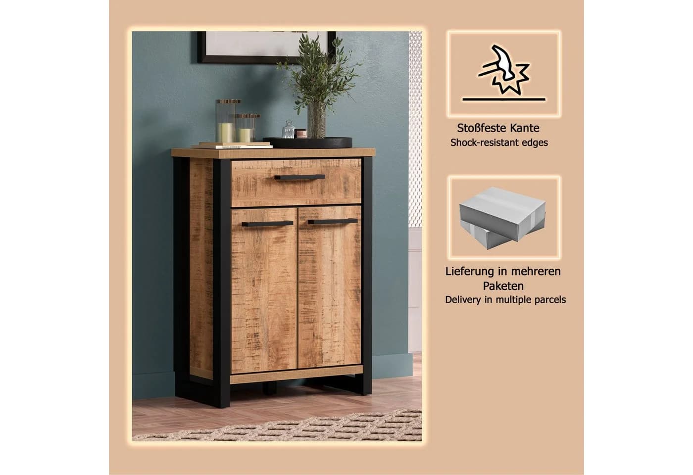Home affaire Kommode Elda mit 2 Türen und 1 Schublade Braun/Schwarz - Bild 4