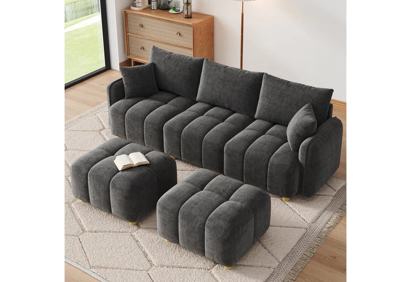 Merax Ecksofa Modulares L-/U-förmiges Sofa Chenille Beige Grau