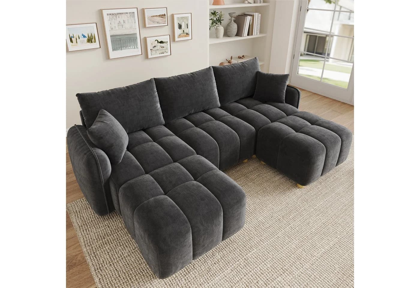 Merax Ecksofa Modulares L-/U-förmiges Sofa Chenille Beige Grau - Bild 2