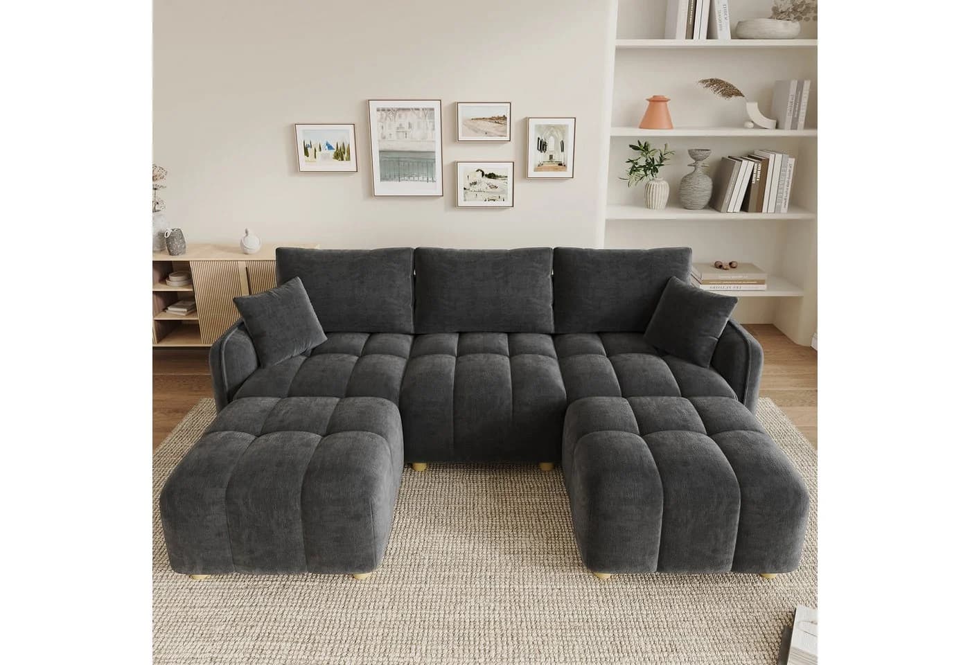 Merax Ecksofa Modulares L-/U-förmiges Sofa Chenille Beige Grau - Bild 3