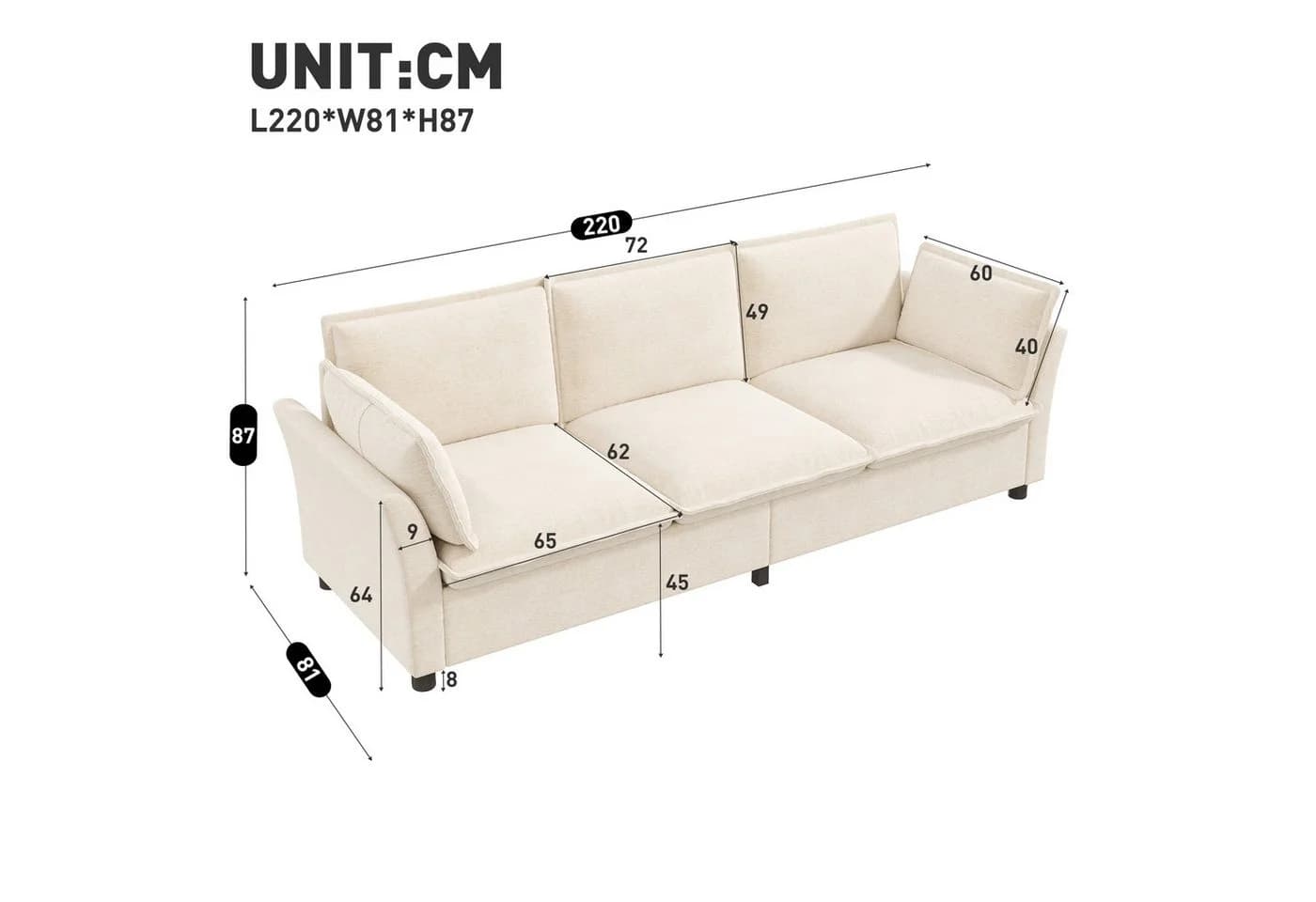 Merax 3-Sitzer Sofa Chenille Modern Beige/Grau/Grün - Bild 5