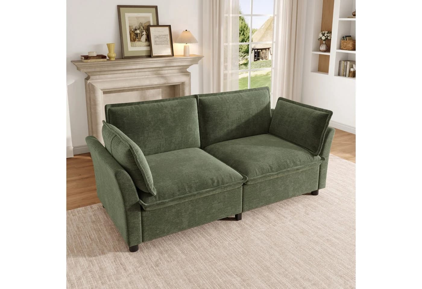 Merax 2-Sitzer Sofa Chenille Grün Cloud-Polsterung