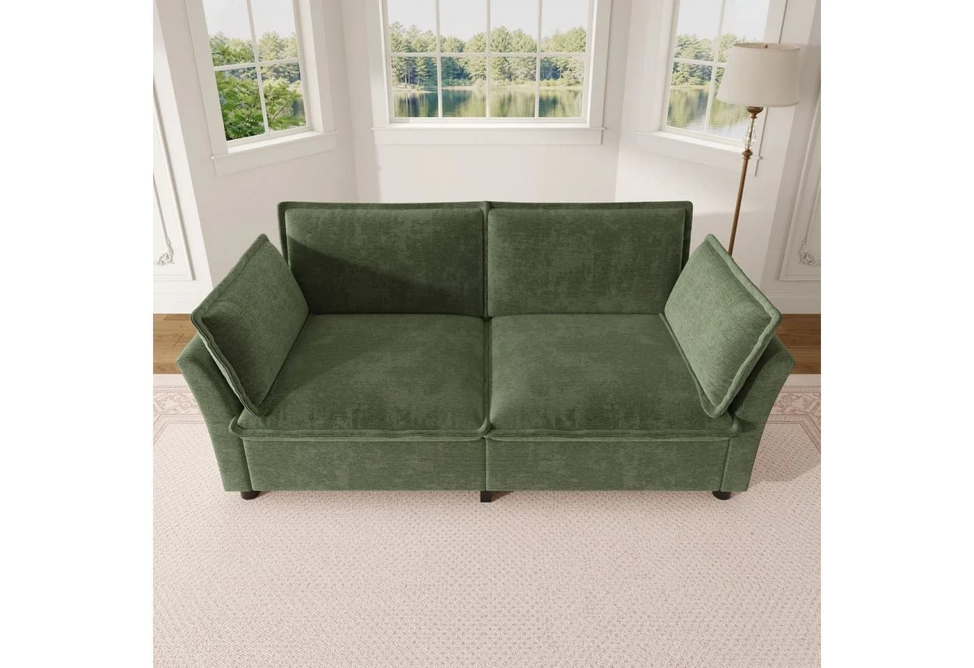 Merax 2-Sitzer Sofa Chenille Grün Cloud-Polsterung - Bild 3