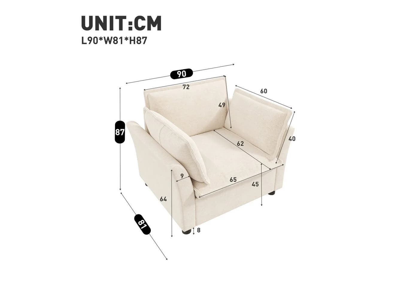 Merax Sessel moderner Relaxsessel aus Chenille Beige - Bild 4