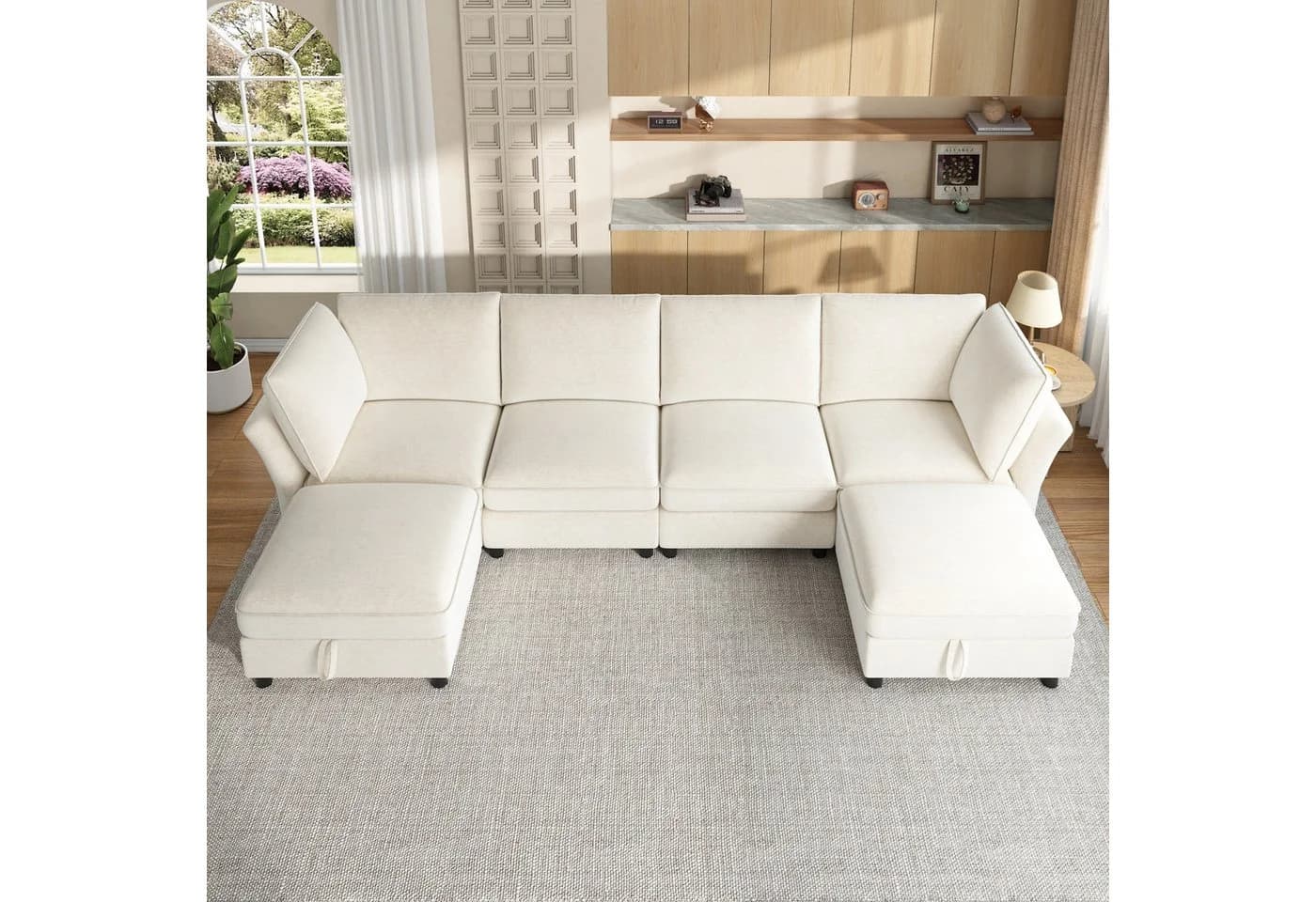 Merax Ecksofa Chenille 6-Sitzer Cloud-Design