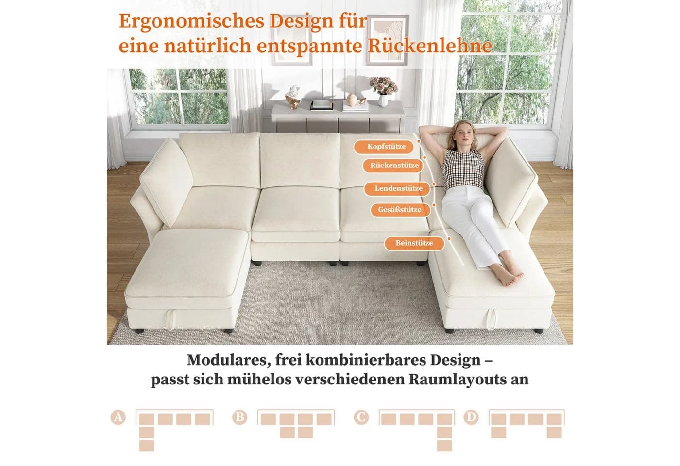Merax Ecksofa Chenille 6-Sitzer Cloud-Design - Bild 5