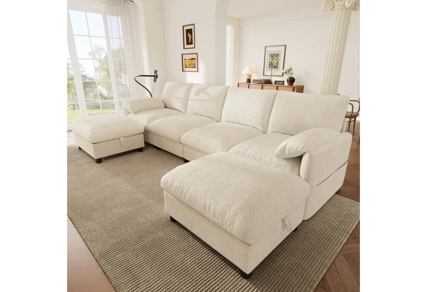 Merax Modulares Ecksofa Chenille mit USB & Stauraum-Höckern - Bild 3