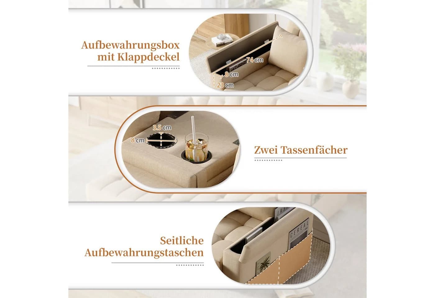 Merax 2-Sitzer Schlafsofa mit Schlaffunktion & Stauraum - Bild 5