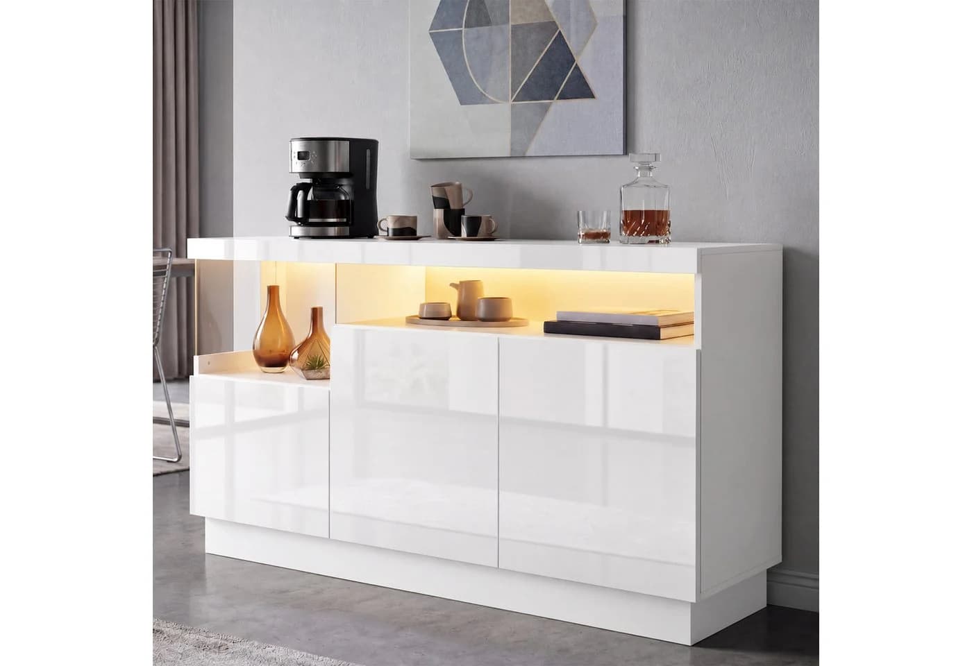 Merax Sideboard Hochglanz Weiß mit LED & App-Steuerung - Bild 2