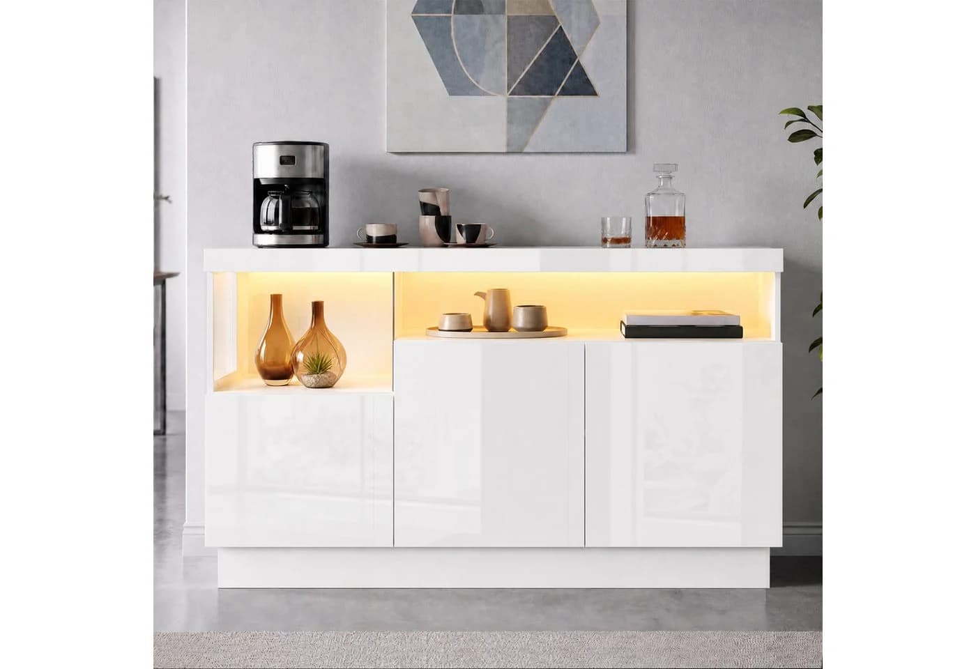Merax Sideboard Hochglanz Weiß mit LED & App-Steuerung - Bild 3