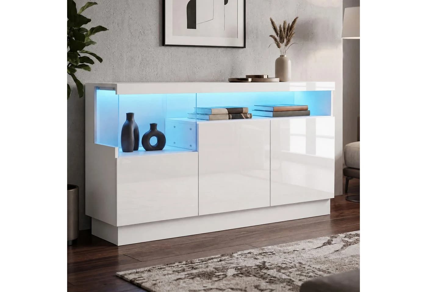 Merax Sideboard Hochglanz Weiß mit LED & App-Steuerung - Bild 4
