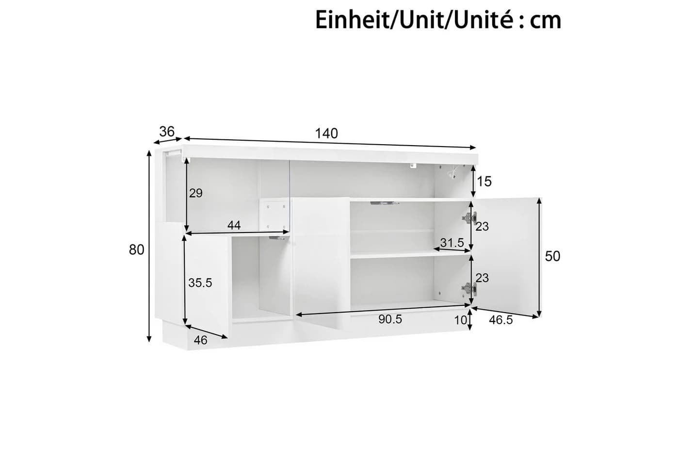 Merax Sideboard Hochglanz Weiß mit LED & App-Steuerung - Bild 5
