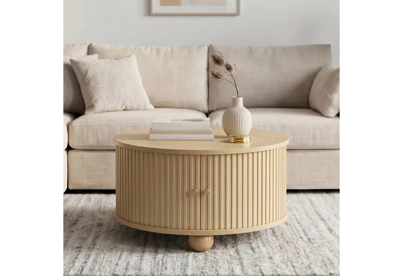 Merax Runder Couchtisch Retro Design mit Schiebetüren und Stauraum - Bild 4