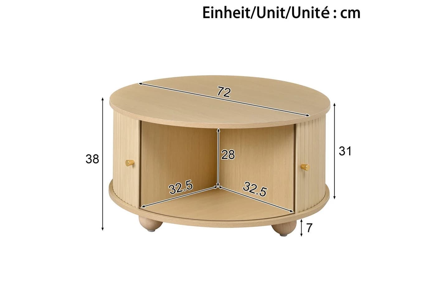 Merax Runder Couchtisch Retro Design mit Schiebetüren und Stauraum - Bild 5