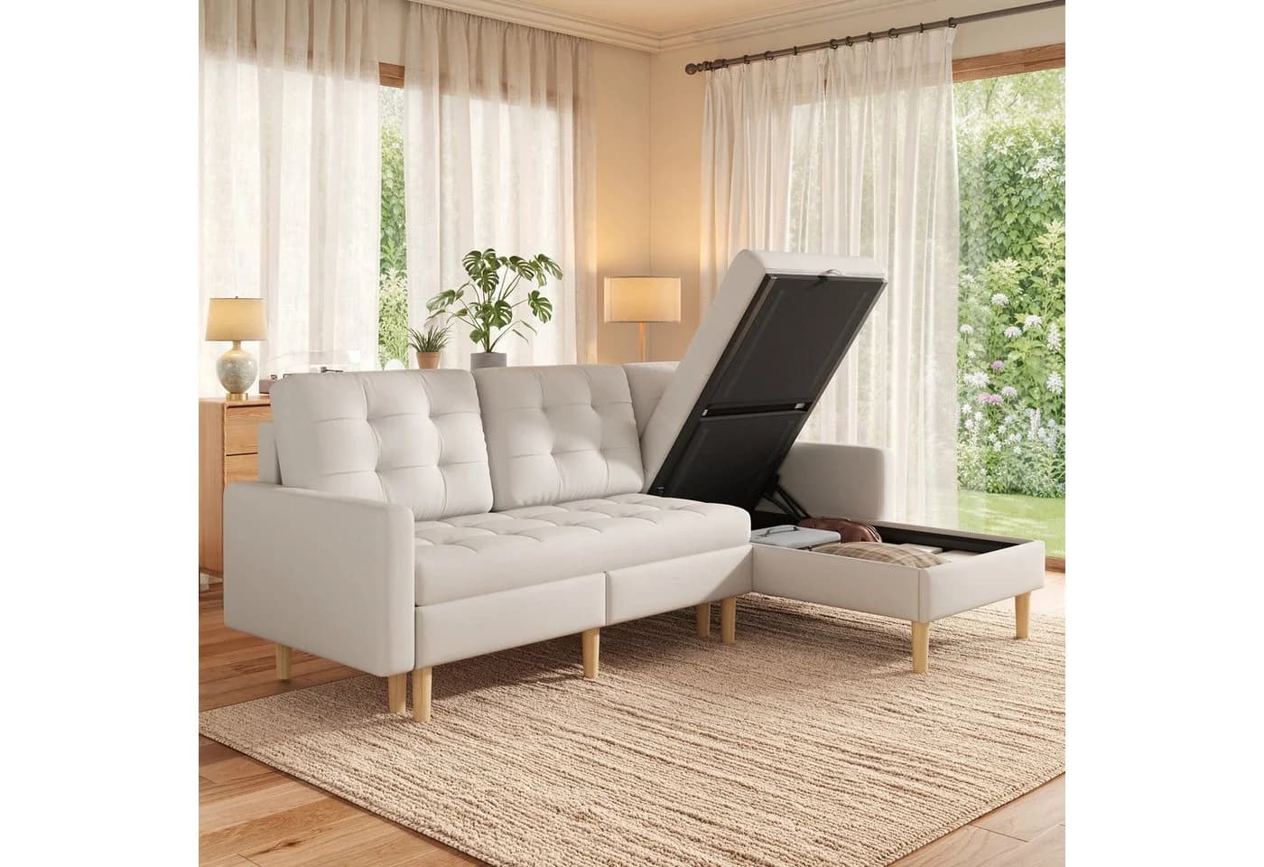 Merax Ecksofa mit Stauraum & Schlaffunktion Beige/Grau - Bild 2