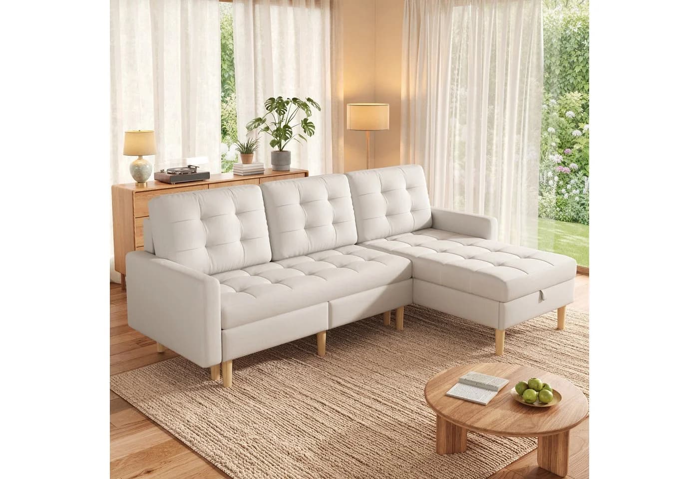 Merax Ecksofa mit Stauraum & Schlaffunktion Beige/Grau - Bild 4