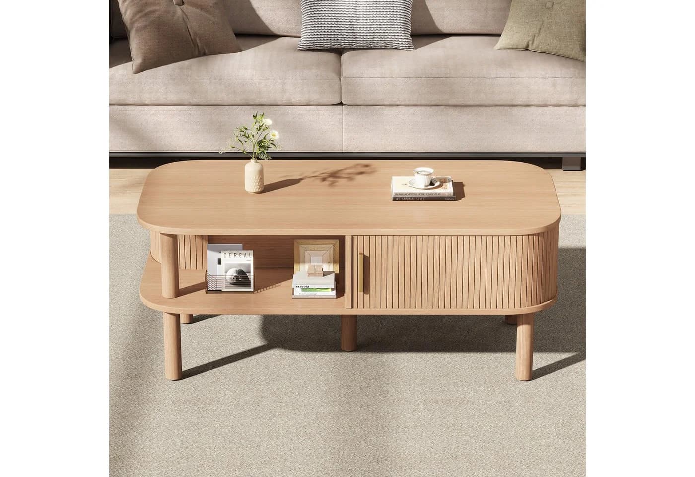 Merax Couchtisch Skandinavisch Holzoptik mit Schiebetür - Bild 3