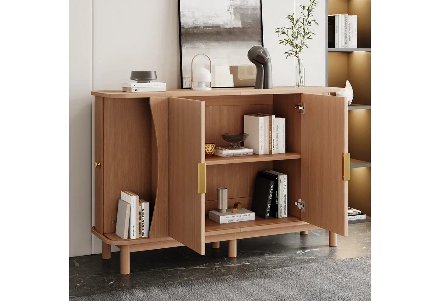 Merax Sideboard mit Schiebetüren Nussbaumoptik