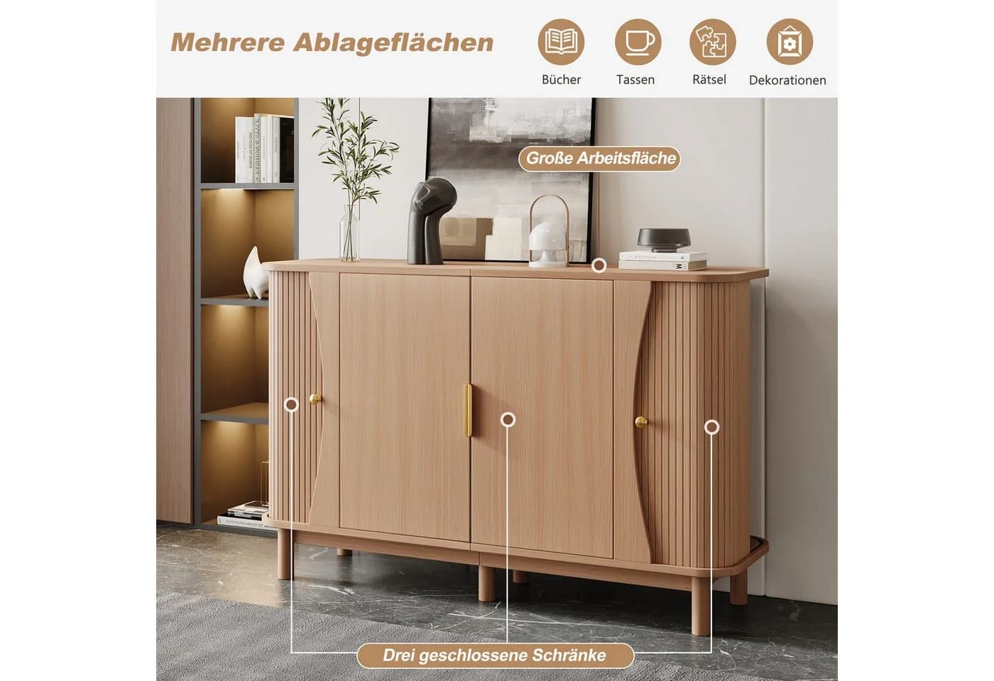 Merax Sideboard mit Schiebetüren Nussbaumoptik - Bild 4