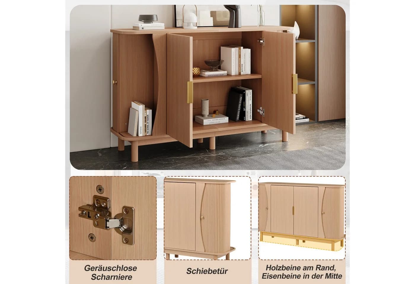 Merax Sideboard mit Schiebetüren Nussbaumoptik - Bild 5