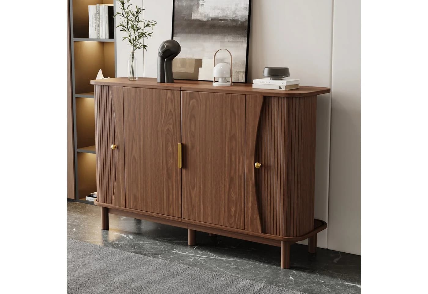 Merax Sideboard mit Schiebetüren Nussbaum - Bild 3