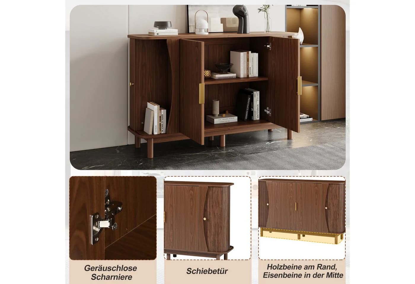 Merax Sideboard mit Schiebetüren Nussbaum - Bild 4