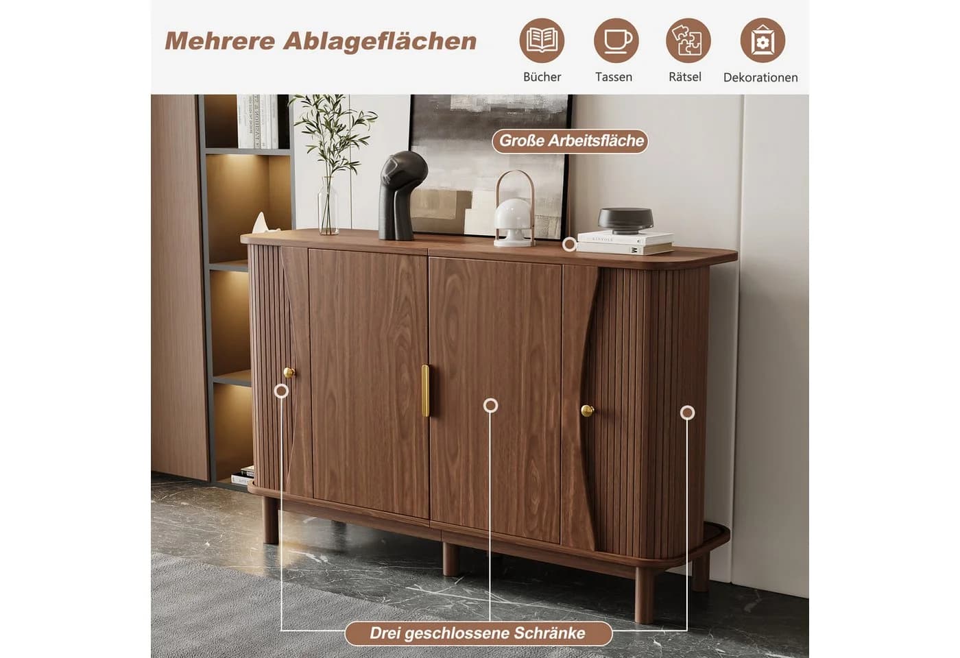 Merax Sideboard mit Schiebetüren Nussbaum - Bild 5