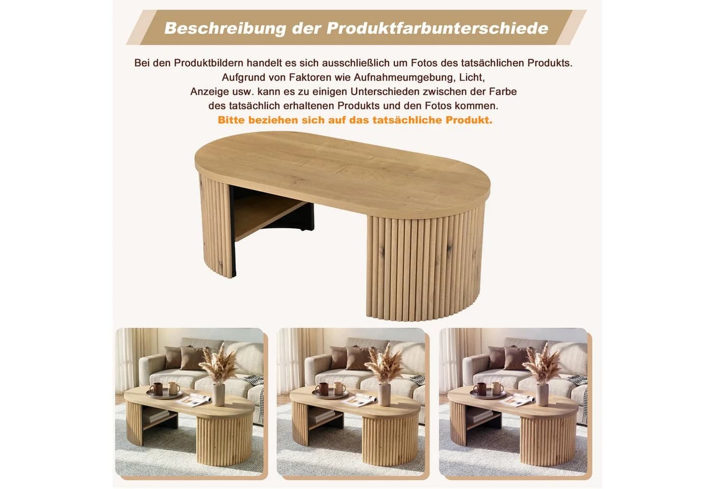 Merax Ovaler Couchtisch mit Stauraum Naturholz Braun - Bild 4