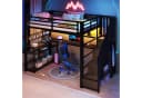 Merax Gaming-Hochbett Schwarz mit LED, Schreibtisch & Kleiderschrank Bild 3