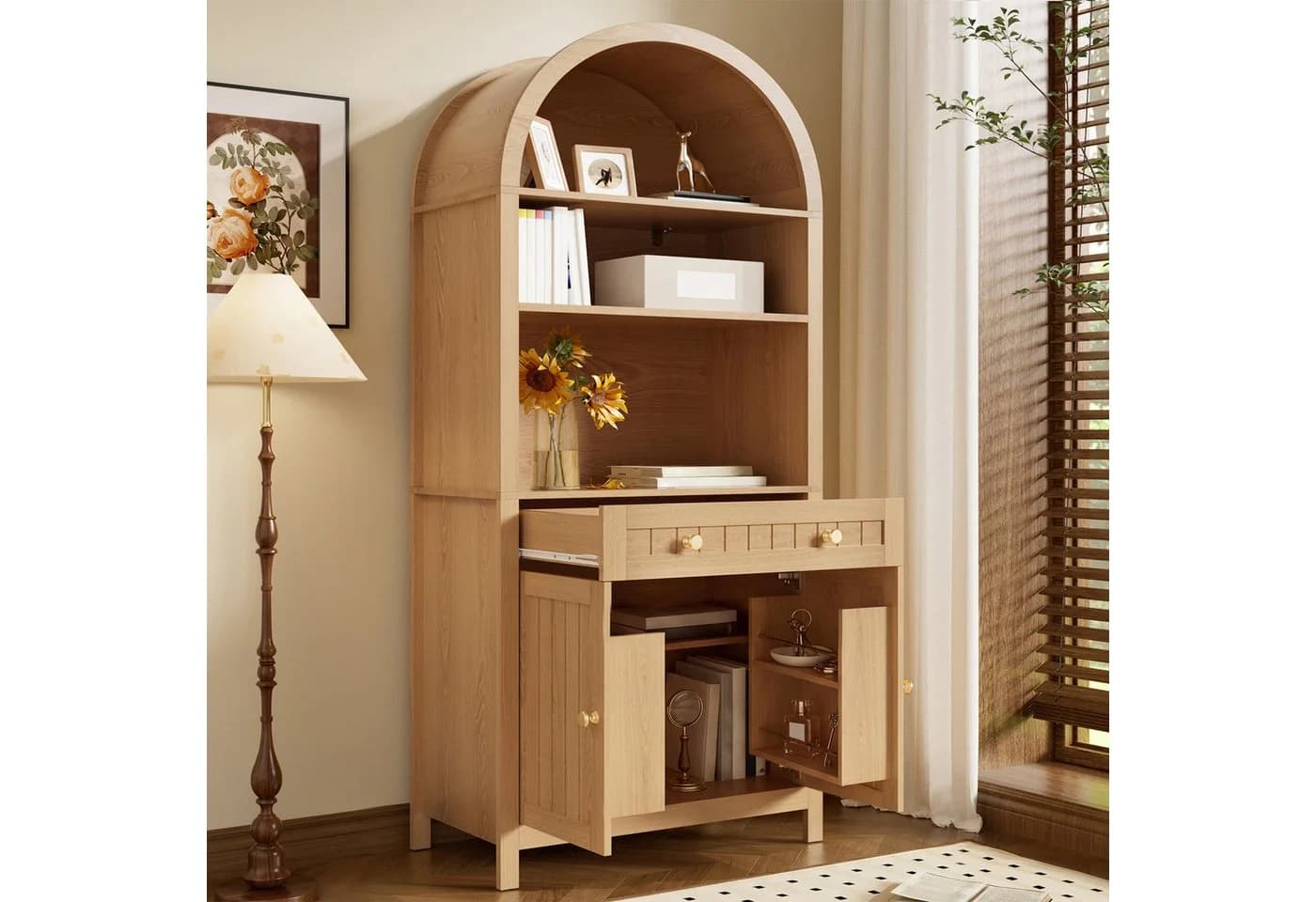 Merax Hochschrank mit Bogenfront und Gewürzregalen Beige