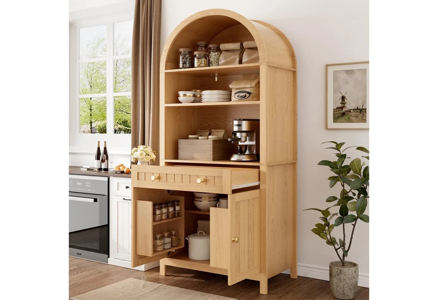 Merax Hochschrank mit Bogenfront und Gewürzregalen Beige - Bild 4