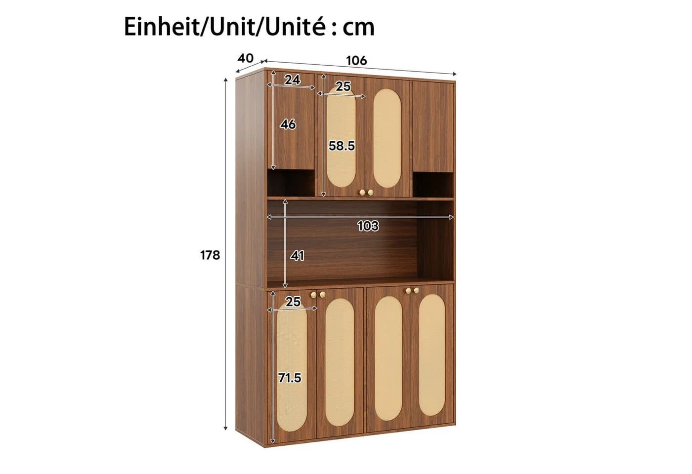 Merax Hochschrank mit LED-Beleuchtung und Hausbar, 8 Türen, Natur - Bild 5