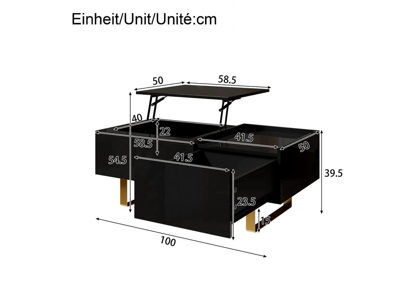 Merax Höhenverstellbarer Couchtisch mit Liftfunktion und Stauraum - Bild 4