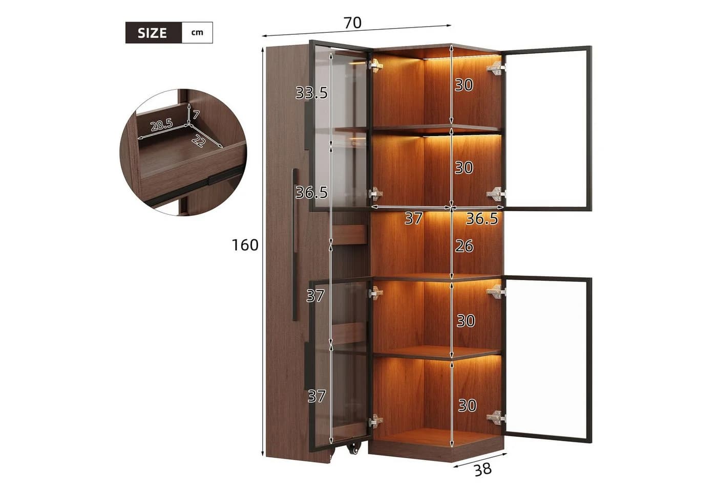 Merax Glasvitrine mit LED Beleuchtung und Bluetooth-Steuerung - Bild 5