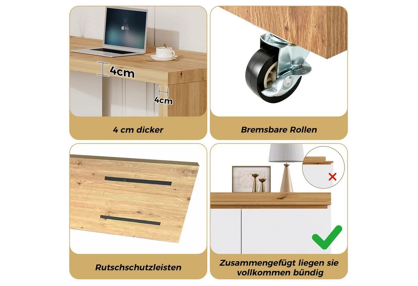 Merax Eckschreibtisch mit drehbarer Tischplatte Weiß/Eiche 2-in-1 Design - Bild 5