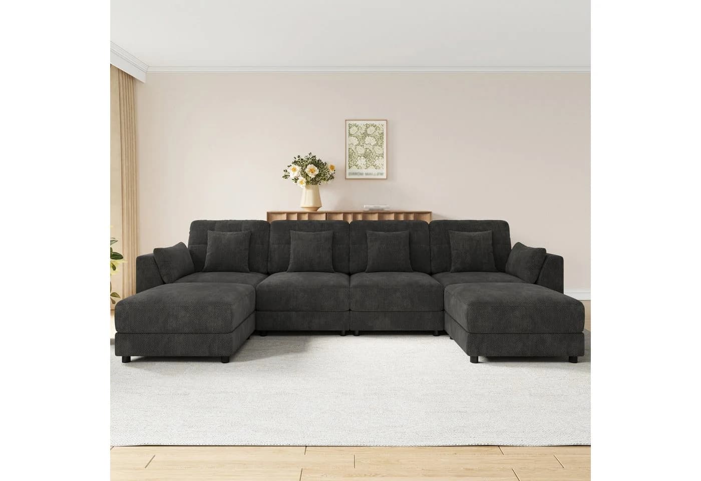 Merax Ecksofa U-Form Chenille mit LED & Klapp-Tisch - Bild 3