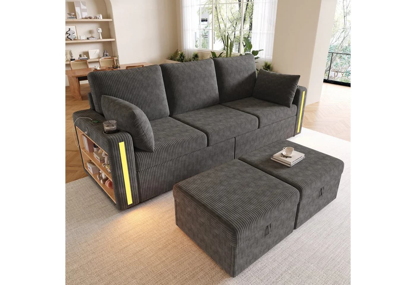Merax Modulares U-/L-Form Sofa 5-Sitzer mit LED, USB & Stauraum