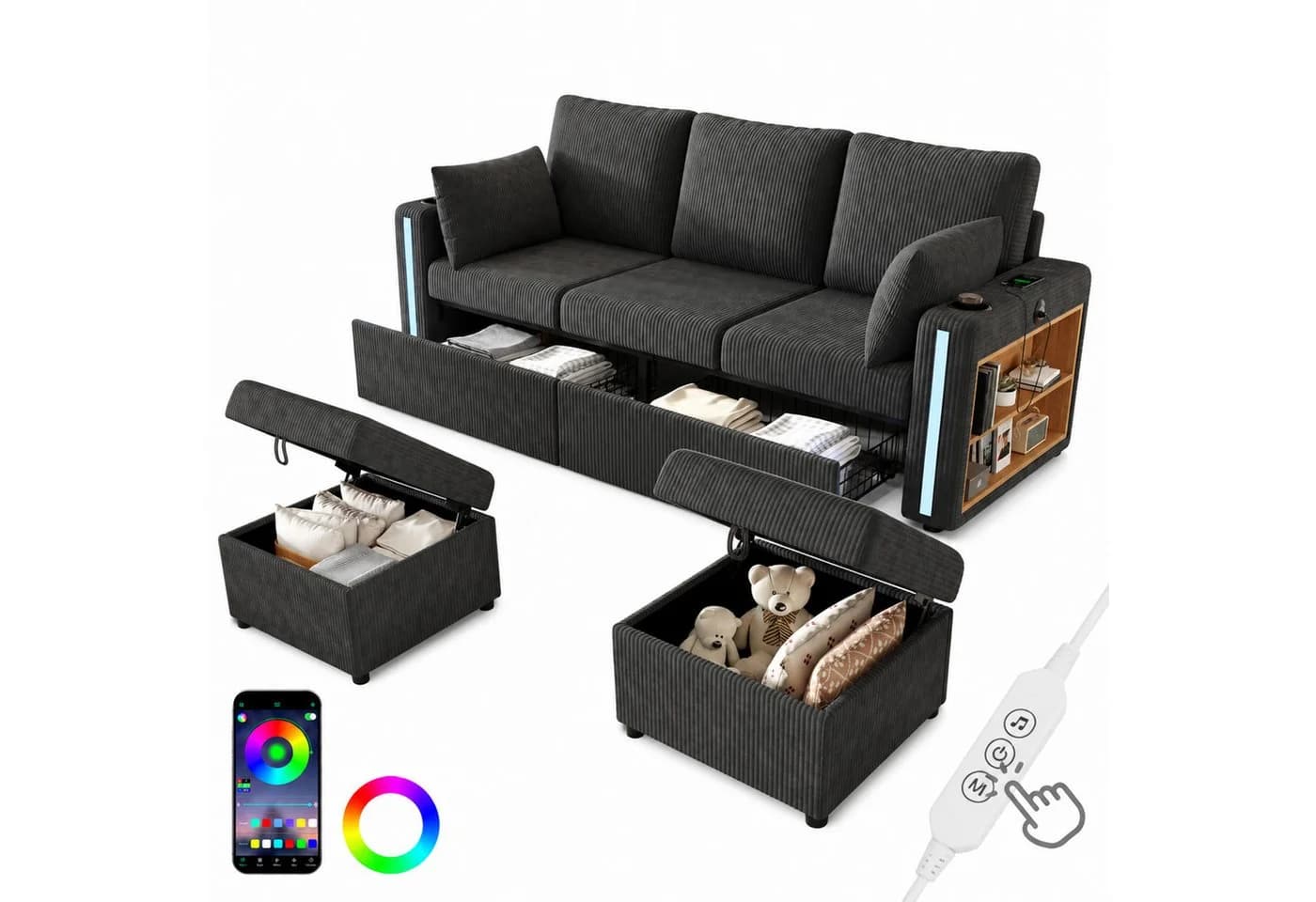 Merax Modulares U-/L-Form Sofa 5-Sitzer mit LED, USB & Stauraum - Bild 2